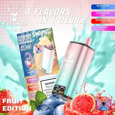 Blueberry Ice & Strawberry Ice & Watermelon Ice & Cherry Ice | STAGBAR 4IN1 80K Puffs Disposable Vape